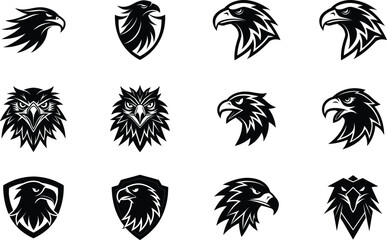 Eagle Head Mascot Logos Vector Graphics, Black and White Designs