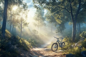 Obraz premium misty forest enduro bike trail