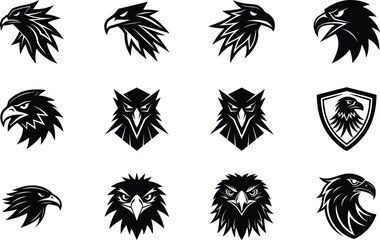 Eagle Head Logo Designs Vector Illustrations, Black and White, Stylized Artwork
