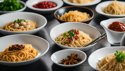 A Table Filled With Plates of Delicious Noodles