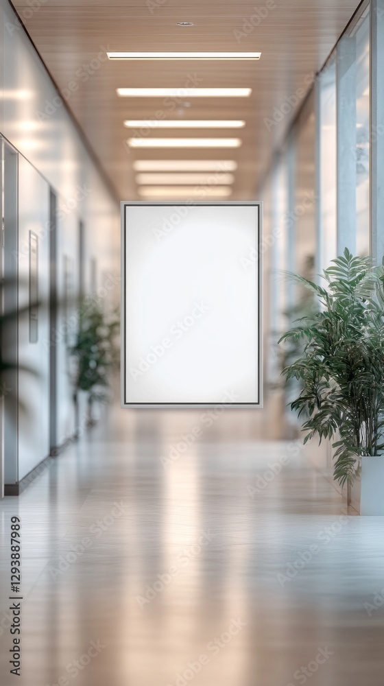 Aufkleber a long corridor features sleek wooden floors and large windows allowing natural light, with an empty