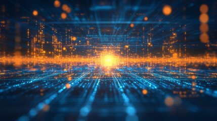 Fototapeta premium Glowing interconnected network of nodes and lines symbolizing open-source collaboration, abstract digital patterns in the background. Technology and innovation concepts. 