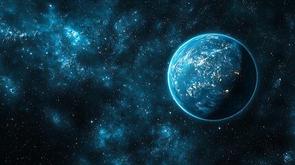 Obraz premium Illuminated alien planet surrounded by cosmic dust and stars, vast open space