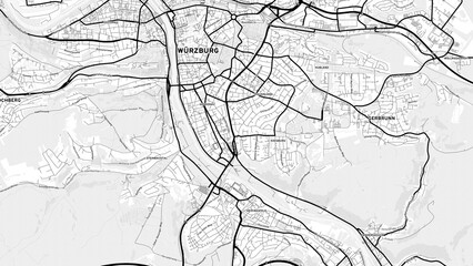 Minimalist Wurzburg Street Map with Labels and Neighborhoods