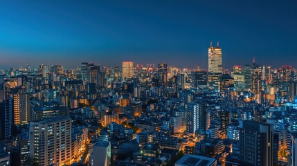 Obraz premium Night View of Tokyo Skyline: Urban Metropolis at Dusk