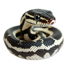 Fototapeta premium Angled view full body shot of an extremely perfect looking single Zebra Snake animal isolated on a white transparent background