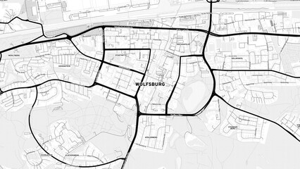 Minimalist Wolfsburg Street Map with Labels and Neighborhoods