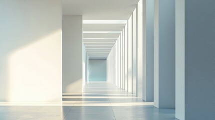 Fototapeta premium Modern Minimalist Interior with Long White Corridor and Natural Light