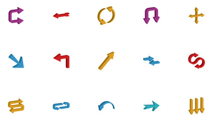Set of 3d arrow vector icons on white background