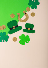 St. Patrick's Day concept with leprechaun hat, gold coins and horseshoe