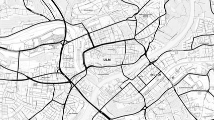 Minimalist Ulm Street Map with Labels and Neighborhoods