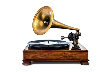 Vintage gramophone with horn isolated on white