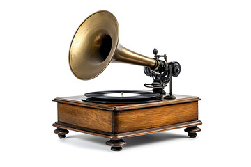Vintage gramophone with horn isolated on white