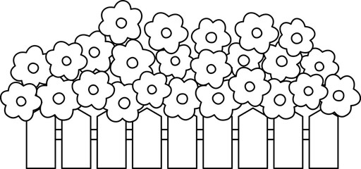 Spring flowerbed outline.
Garden Flower Group coloring page.
Spring cute Simple flowers.
Flat stock vector Isolated .
Transparent background.