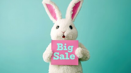 Obraz premium A cute bunny holds a sign that says 