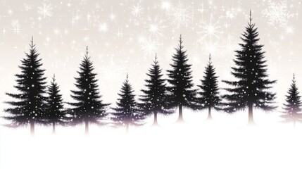 Fototapeta premium Snowfall over evergreen trees in a serene winter landscape