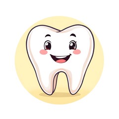 Obraz premium Animated Cheerful Tooth Icon with a Soft Yellow Background Illustration for Dental Health
