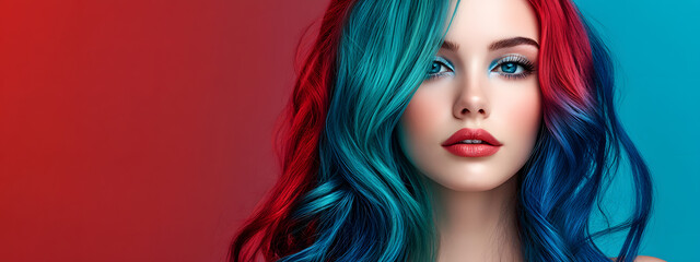 A beautiful woman with colorful hair poses for the camera
