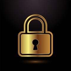Lock icon design illustration. Security sign symbol, padlock icon, gold color style