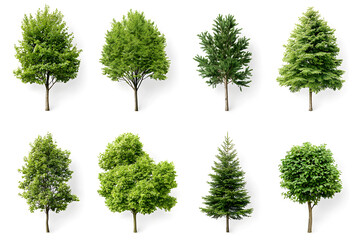 Fototapeta premium 3d realistic green trees collection isolated on white background