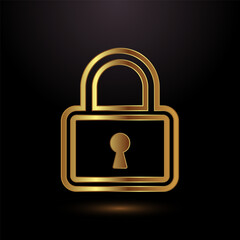 Lock icon design illustration. Security sign symbol, padlock icon, gold color style