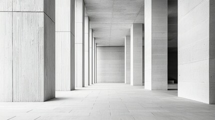 Modern architectural interior with concrete columns and minimalist design
