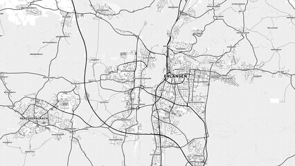 Minimalist Erlangen Street Map with Labels and Neighborhoods