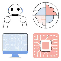 AI Icons: Robot, Brain, Computer.