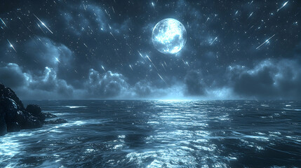 Fototapeta premium Cosmic Moonlight Over a Stormy Sea