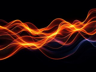 Obraz premium Dynamic Flowing Energy Waves Abstract Design with Fiery Orange and Blue Accents on Dark Backdrop Theme