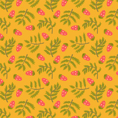 Fototapeta premium Seamless pattern with strawberries, ferns