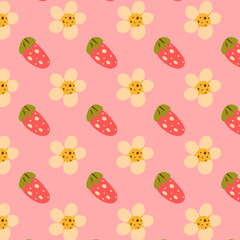 Seamless pattern with flowers, Seamless pattern with strawberries