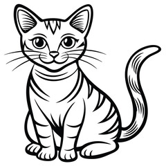 A black and white drawing of a cat with a black face and a black and white background