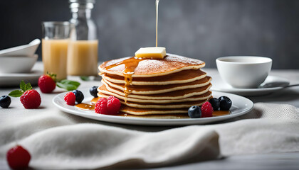 Delicious Pancakes with Syrup and Berries