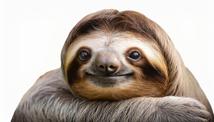 Naklejka premium Isolated Sloth Floating Serenely on Transparent Background, A Timeless and Enchanting Portrait of an Endearing Animal in the Heart of the Tropical Rainforest