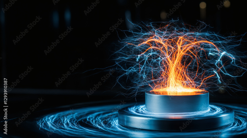 Poster electric arcs radiate from a central point in a dark environment