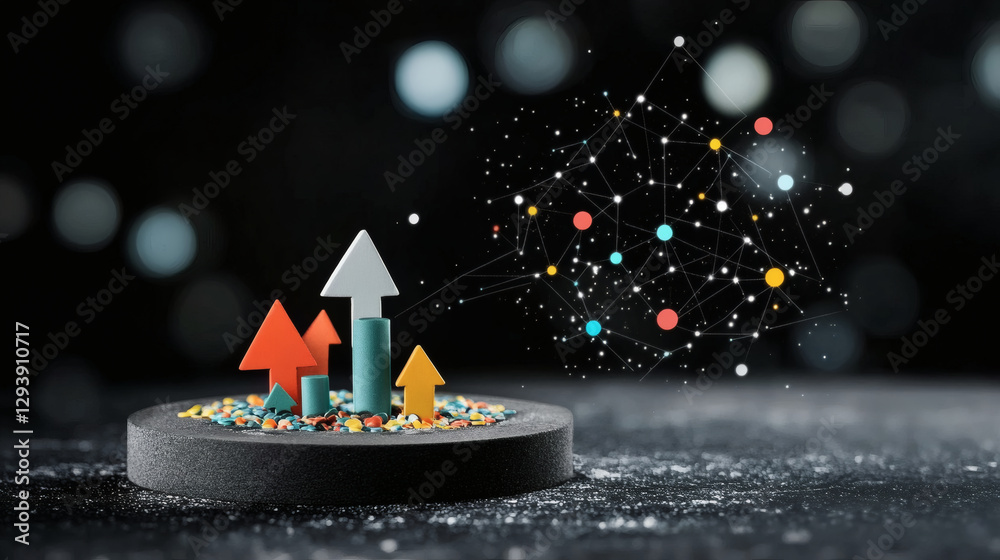 Poster Growing data visualization with arrows on a dark background