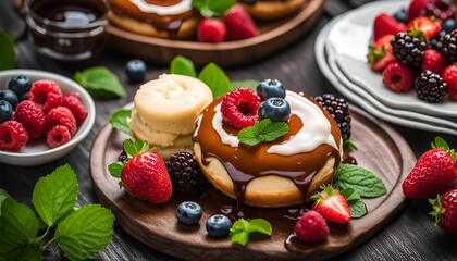 Obraz premium Delicious Donuts with Chocolate Glaze and Berries