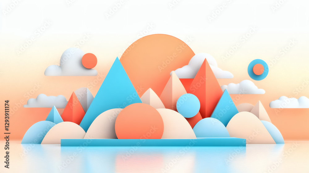Poster colorful abstract landscape with geometric shapes and soft gradients