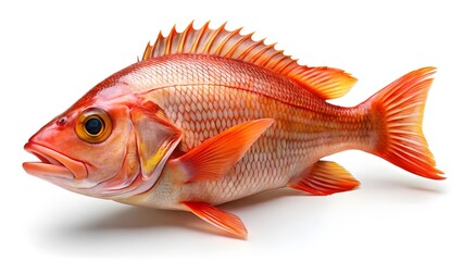 Red Snapper Fish with Vibrant Orange Scales and Sharp Dorsal Fins on a White Background