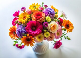 Obraz premium Aerial View: Elegant Vase with Flowers, White Background - Drone Photography