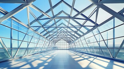 Fototapeta premium Walking in Modern Hallway with Glass Ceiling and Natural Light
