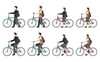 Naklejka premium フラットイラスト：自転車と高校生