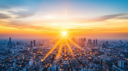 Fototapeta premium A glowing energy storage grid connected to a smart city infrastructure.