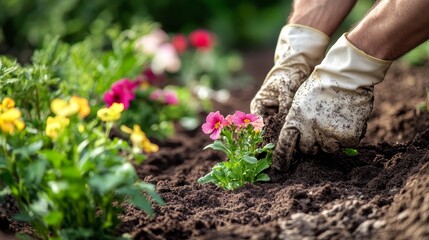 Fototapeta premium Creating a vibrant flower bed a guide to planting colorful blooms in your garden