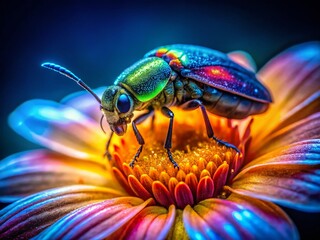 Fototapeta premium Firefly on Vibrant Flower - Close-up Macro Photography