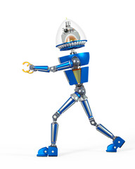 vintage golden age robot in white background