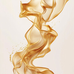 luxurious gold ink dispersion with shimmering, fluid strokes, flowing like molten metal and reflecting light beautifully against a white background.
