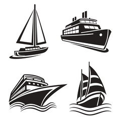 Navy and Fishing Boat Icons Ship Symbol Set