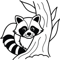 Mischievous Bandit: A Raccoon Peeking Out from a Hollow Tree